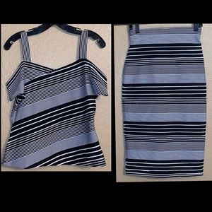 New Saks Fifth Avenue 2pc black and white striped skirt set